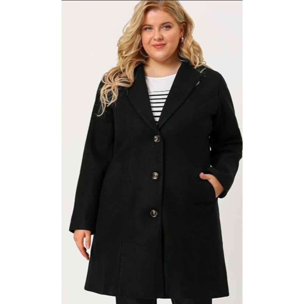 $96 Agnes Orinda Women's Black Single Breasted Long Peacoat Size 4X NEW